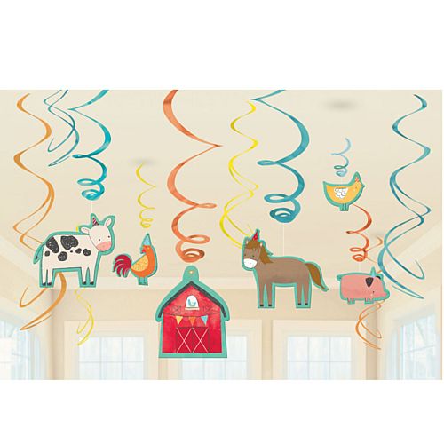 Barnyard Birthday Swirl Decorations - Pack of 12