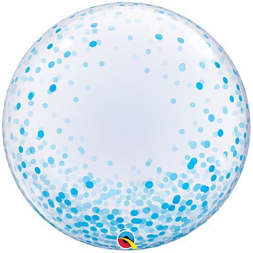Blue Printed Confetti Dots Clear Bubble Balloon - 24"