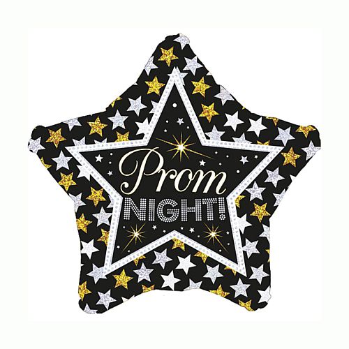Prom Night Black & Gold Star Foil Balloon - 18"