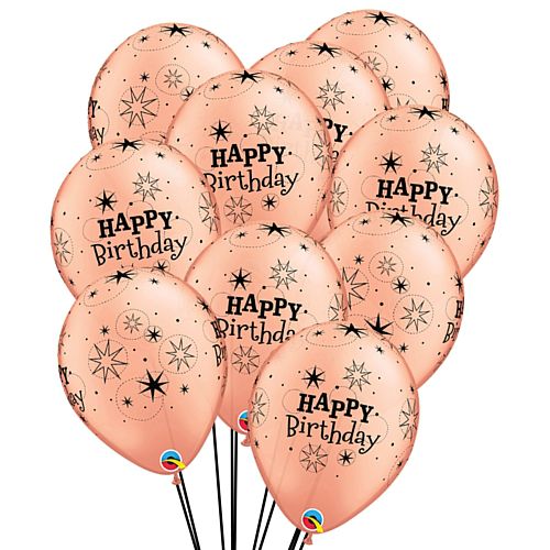 Rose Gold Happy Birthday Latex Balloons - 11" - Pack of 10