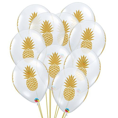 Gold Pineapple Diamond Clear Latex Balloons - 11