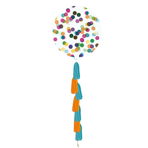 Multicolour Giant Round Confetti Balloon with Tassel - 36"