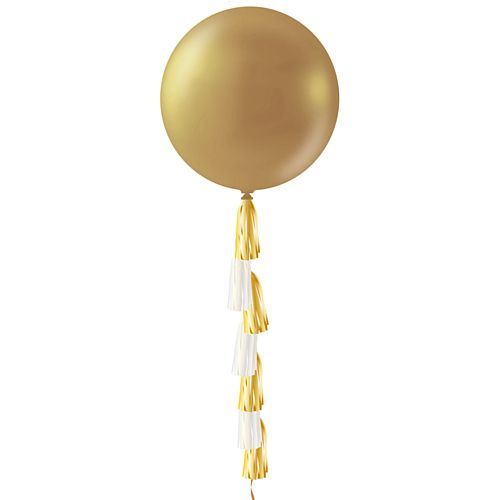 Gold Plain Colour Giant Round Balloon with Tassel - 36"