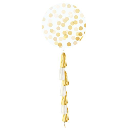 Gold Giant Round Confetti Balloon with Tassel - 36"