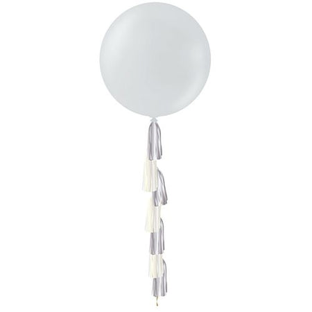 Silver Plain Colour Giant Round Balloon with Tassel - 36