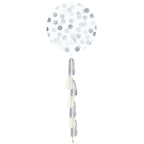 Silver Giant Round Confetti Balloon with Tassel - 36"