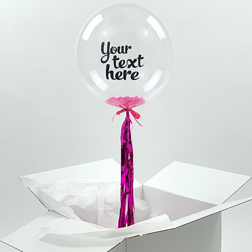 Helium Inflated Clear Orb Balloon with Pink Confetti Fill and Personalised Text