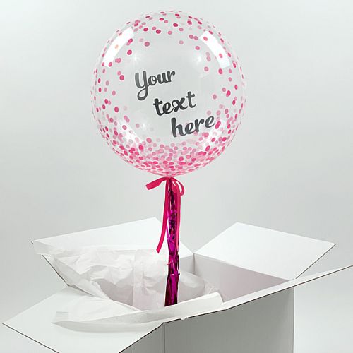Helium Inflated Pink Confetti Balloon with Personalised Text