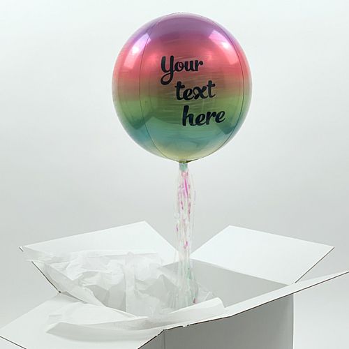 Helium Inflated Ombre Rainbow Orb Balloon with Personalised Text