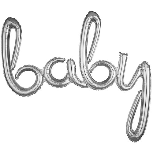 Baby Silver Script Phrase Air-Fill Foil Balloon - 39"