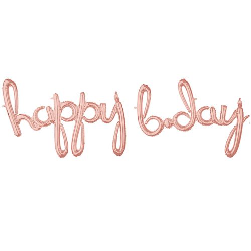 Happy B-day Rose Gold Script Phrase Air-Fill Foil Balloon - 35"