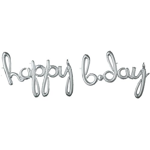 Happy B-day Silver Script Phrase Air-Fill Foil Balloon - 35"