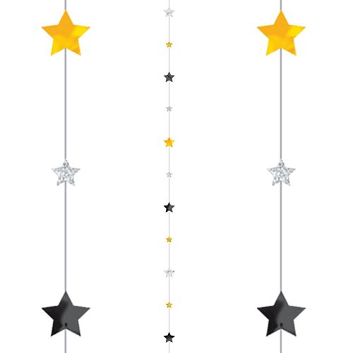 Black, Gold and Silver Stars Balloon Tail - 1.82m