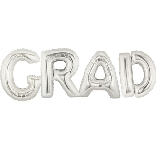 GRAD Silver Foil Letter Balloon Pack - 40cm