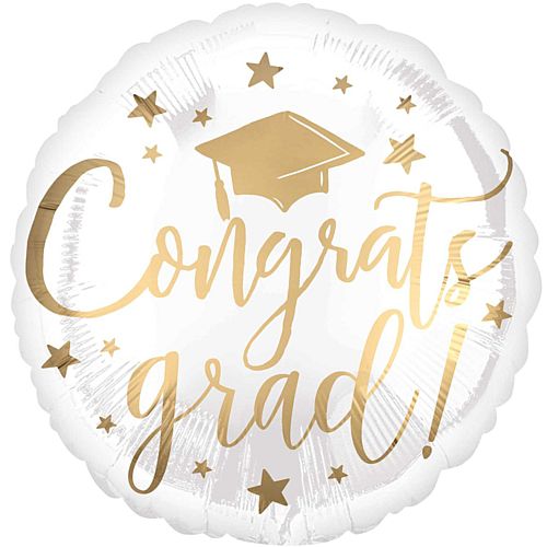 Congrats Grad White and Gold Foil Balloon - 18"