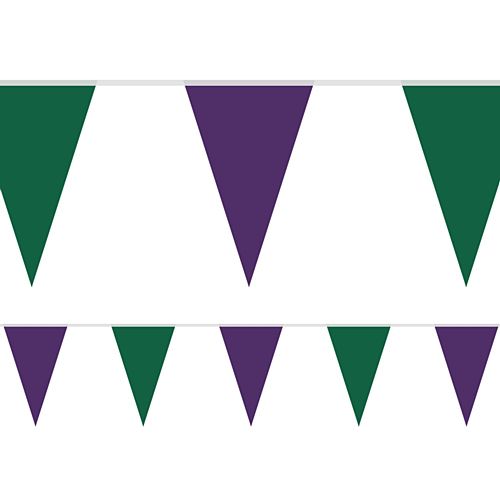 Wimbledon Green and Purple Fabric Pennant Bunting - 24 Flags - 8m