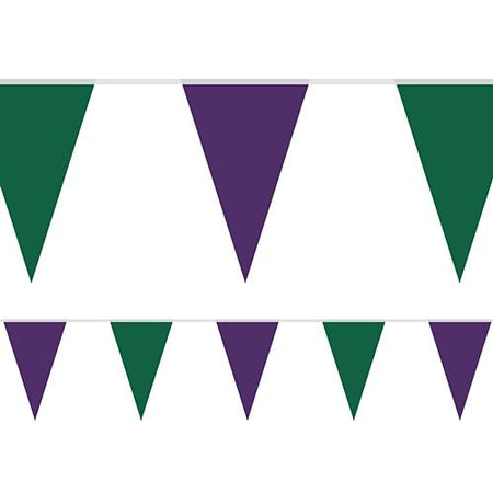 Wimbledon Green and Purple Fabric Pennant Bunting - 24 Flags - 8m