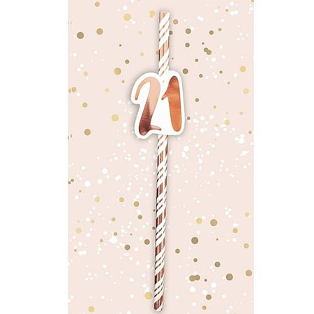 21st Birthday Rose Gold Straws - Pack of 6