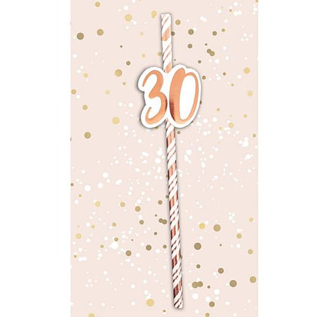 30th Birthday Rose Gold Straws - Pack of 6