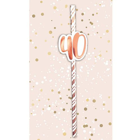 40th Birthday Rose Gold Straws - Pack of 6