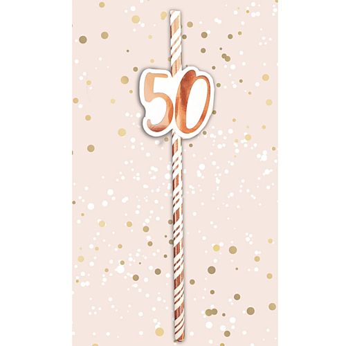 50th Birthday Rose Gold Straws - Pack of 6