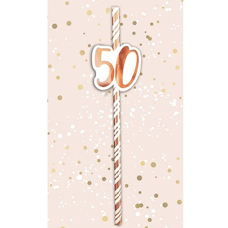 50th Birthday Rose Gold Straws - Pack of 6