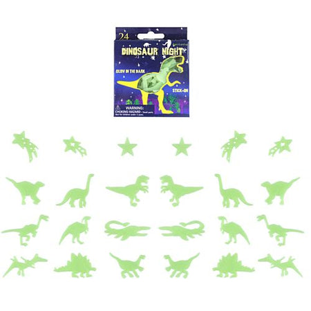 Glow in the Dark Dinosaur Stickers - Pack of 24 - 6.5 cm