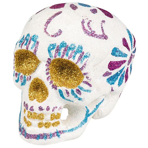 Day of the Dead Sugar Skull White Glitter Prop Decoration - 16cm