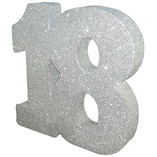 Silver Glitter Number 18 Table Decoration - 20cm