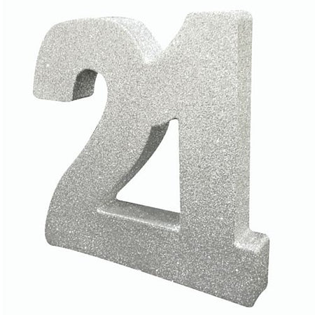 Silver Glitter Number 21 Table Decoration - 20cm