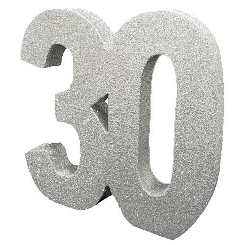 Silver Glitter Number 30 Table Decoration - 20cm