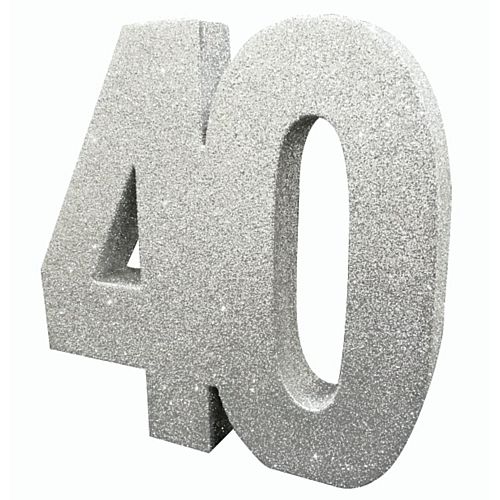 Silver Glitter Number 40 Table Decoration - 20cm