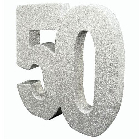 Silver Glitter Number 50 Table Decoration - 20cm