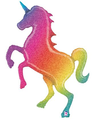 Glitter Rainbow Unicorn Holographic Foil Balloon - 54"