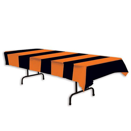 Orange and Black Stripes Plastic Tablecover - 2.7m