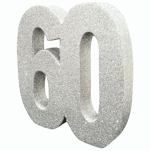 Silver Glitter Number 60 Table Decoration - 20cm
