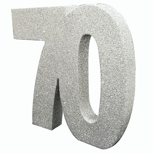 Silver Glitter Number 70 Table Decoration - 20cm