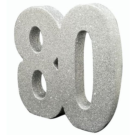 Silver Glitter Number 80 Table Decoration - 20cm