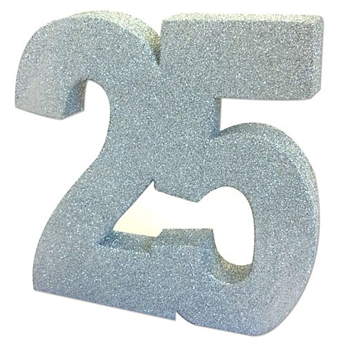 Silver Glitter Number 25 Table Decoration - 20cm