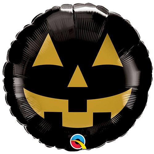 Black and Gold Pumpkin Face Foil Balloon - 18"
