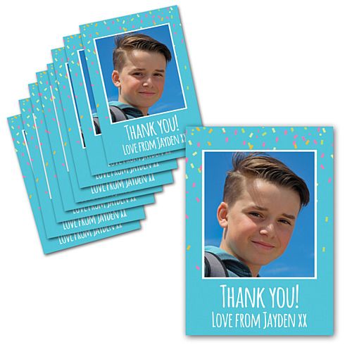 Blue Birthday Personalised Photo Thank You Cards - Pack of 8