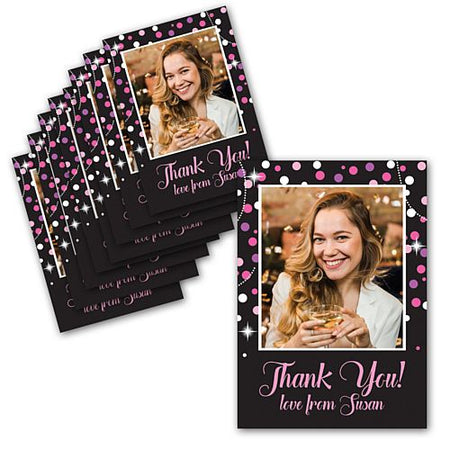 Pink Sparkle Personalised Photo Thank You Cards - Pack of 8