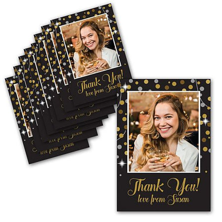 Gold Sparkle Personalised Photo Thank You Cards - Pack of 8