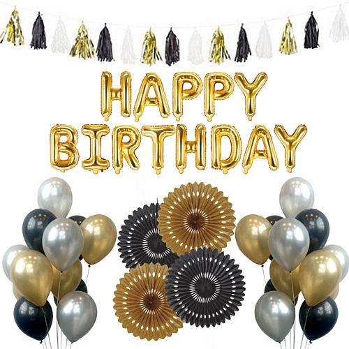 Black and Gold Birthday Decoration Pack