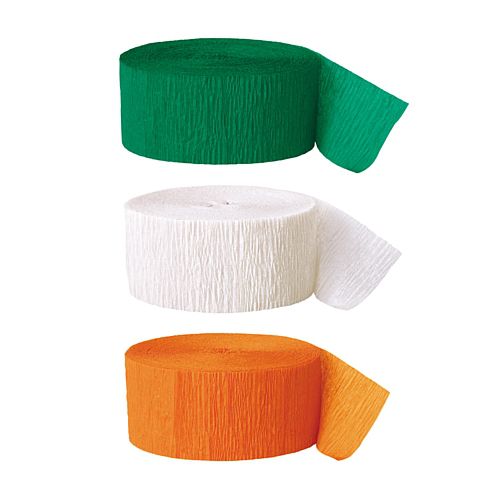 Green, White & Orange Crepe Streamer Decoration Pack