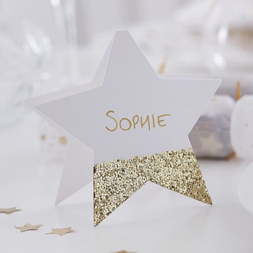 Gold Glitter Star Placecards - Pack of 6