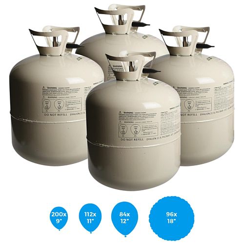 Disposable Helium Balloon Gas Canisters Pack of 4 Fills up to 200 x 9