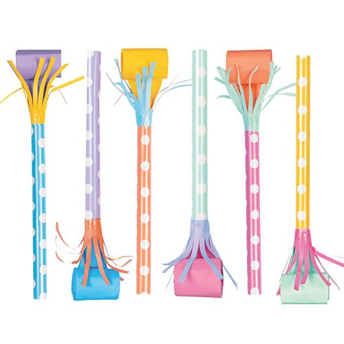 Long Stem Pastel Colour Paper Blowouts - 6" - Pack of 6