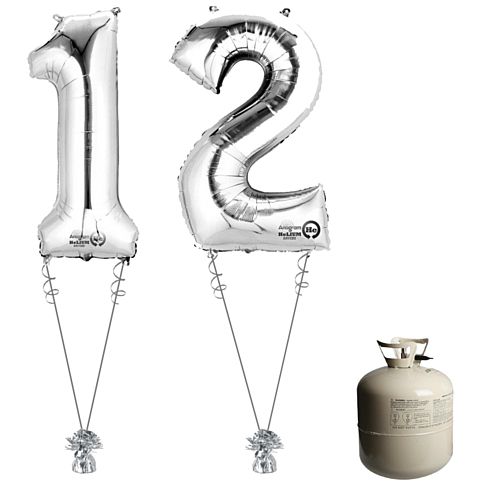 Silver Foil Number '12' Balloon & Helium Canister Decoration Party Pack
