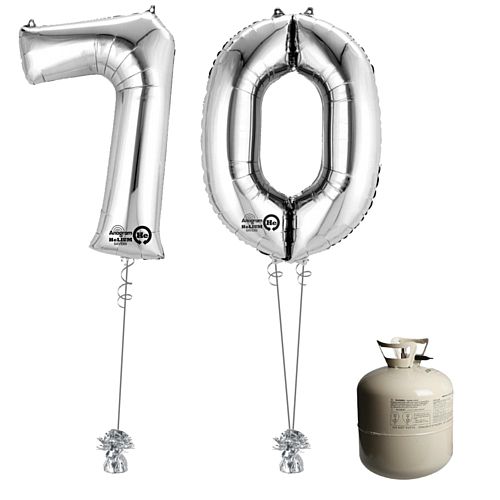 Silver Foil Number '70' Balloon & Helium Canister Decoration Party Pack